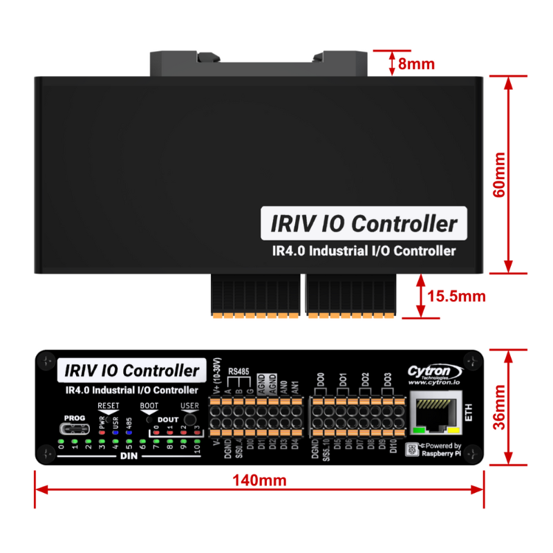 IRIV IO Controller Dimensions and DIN Rail Mounting